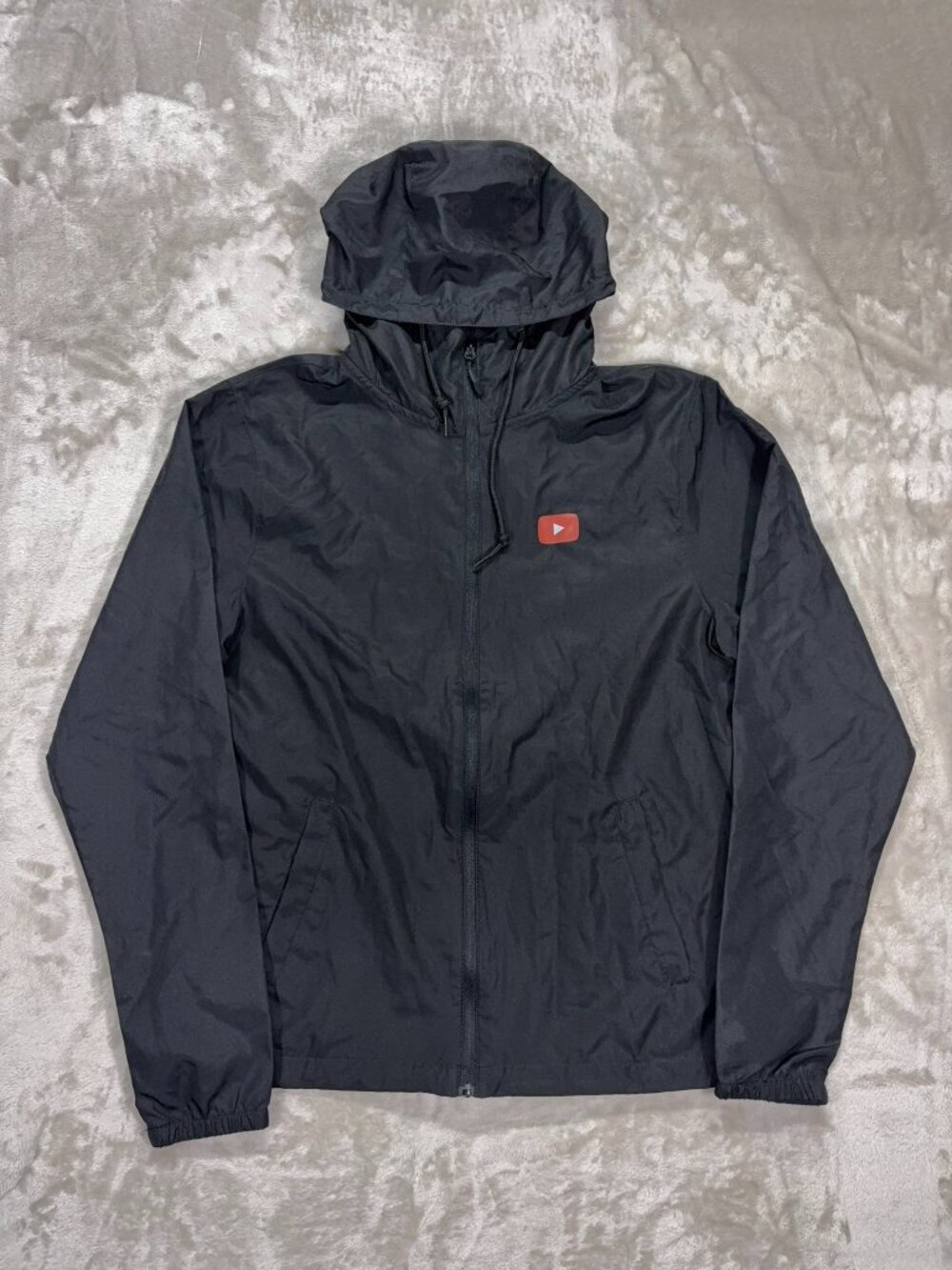 Google Men's Windbreaker Jacket YouTube Logo Full Zip Hooded Black - Size S